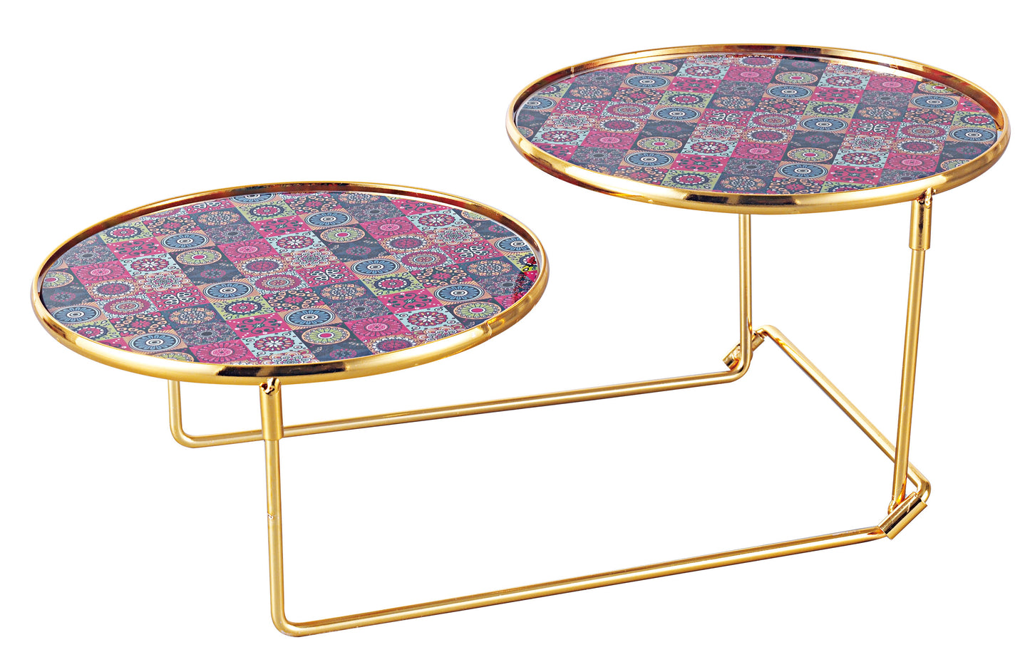 2-Tier Decorative Serving & Display Stand – Gold Frame with Designer Top