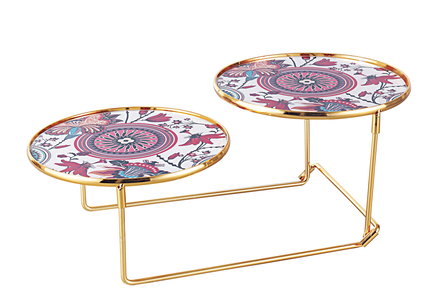 2-Tier Decorative Serving & Display Stand – Gold Frame with Designer Top