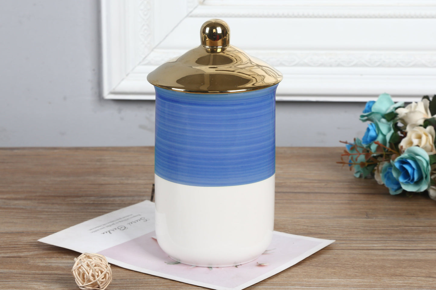 Royal Airtight Jar For Storage With Golden Lid (Material Ceramic).Elegant Golden Jar With Super Airtight Elegant Cookie/Storage Jar.