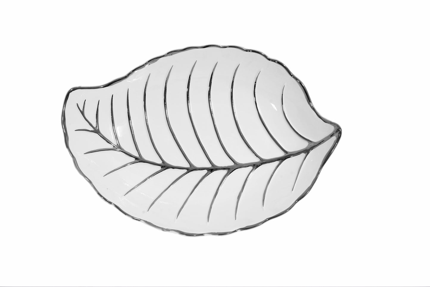 Elegant Leaf Ceramic Plate – Gold & Silver Vein Trim Options
