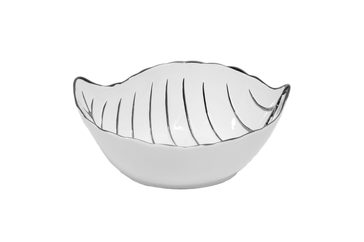 Luxury Leaf-Shaped Ceramic Bowl – Gold & Silver Trim Variants