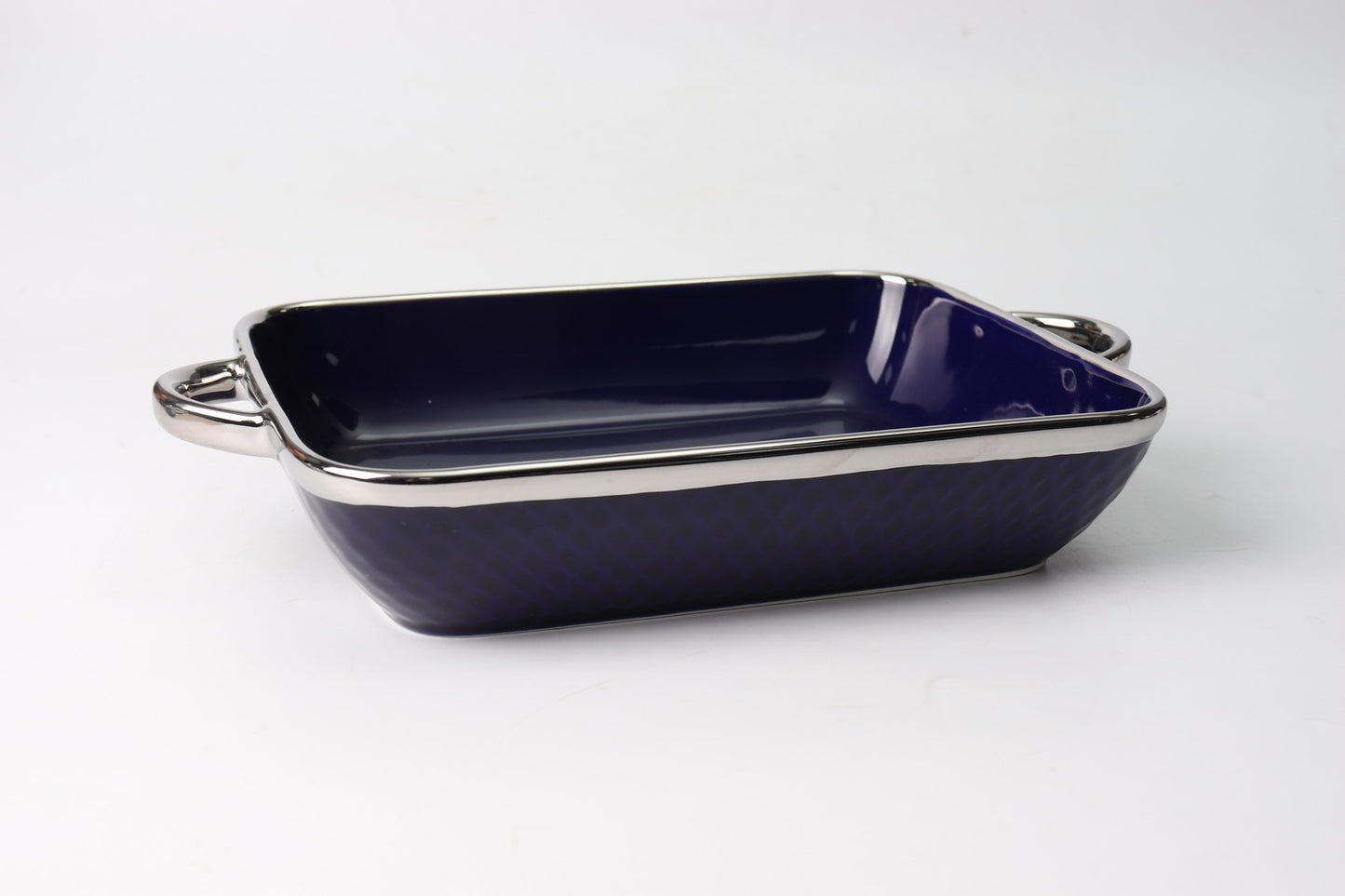 Elegant Rectangular Ceramic Baking Dish – Gold/Silver Rim