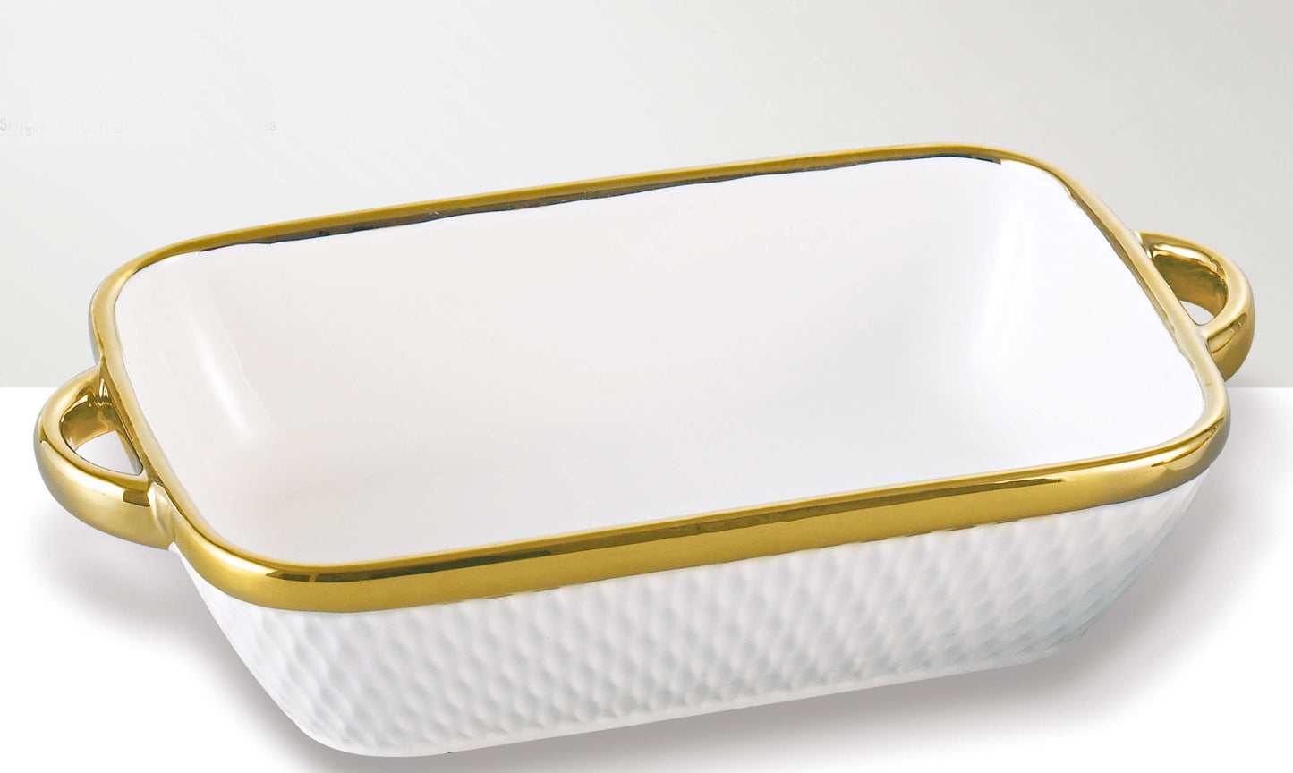 11.7" Rectangular Serving Dish with Golden Rim