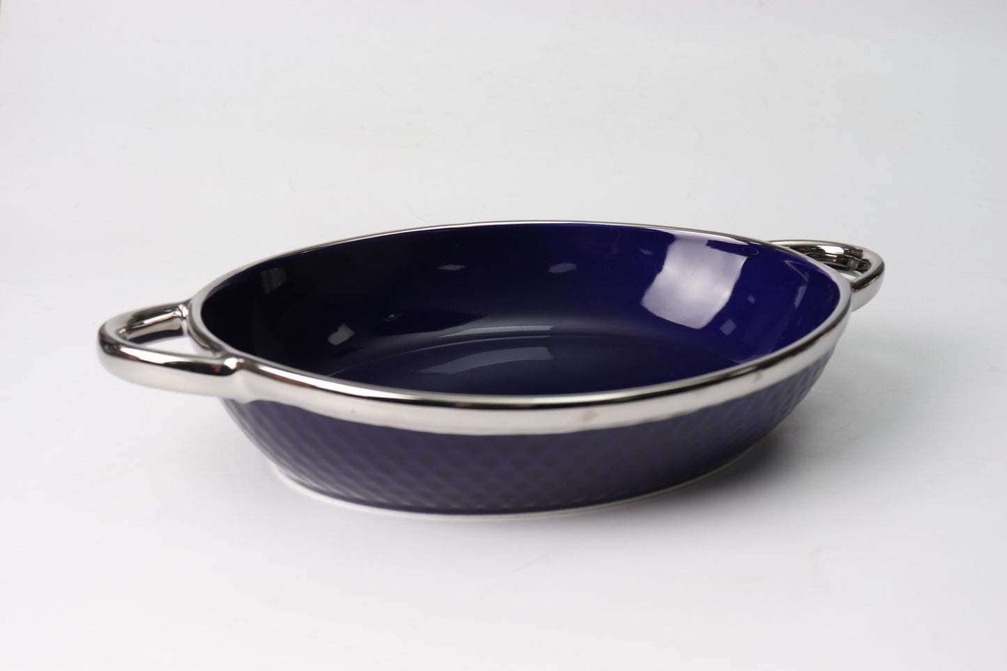 Blue Oval Serving Dish with Gold or Silver Rim