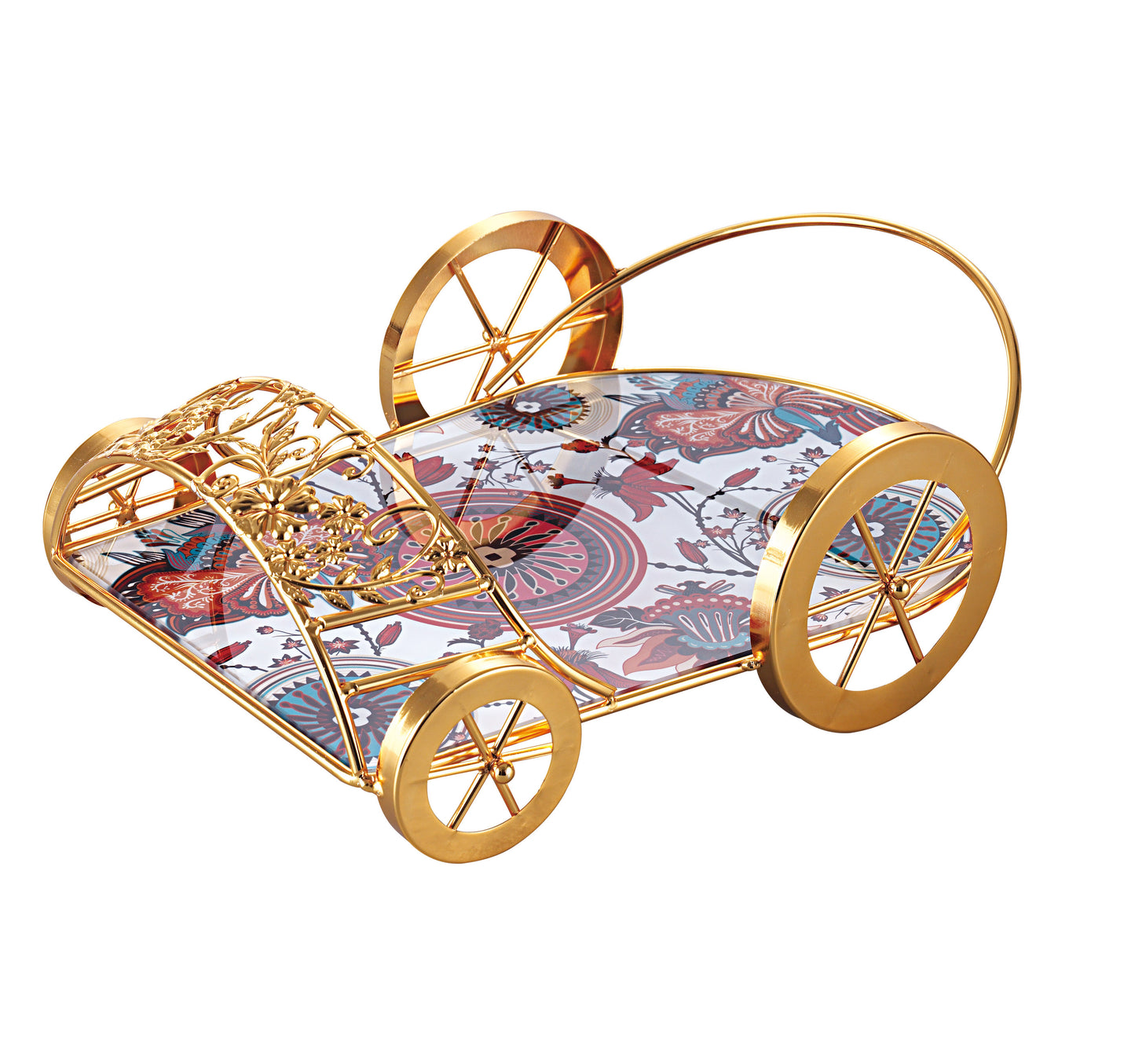 Royal Car Style Vanity Tray – Luxurious Golden Frame with Tempered Glass Base (Multicolor Variants)