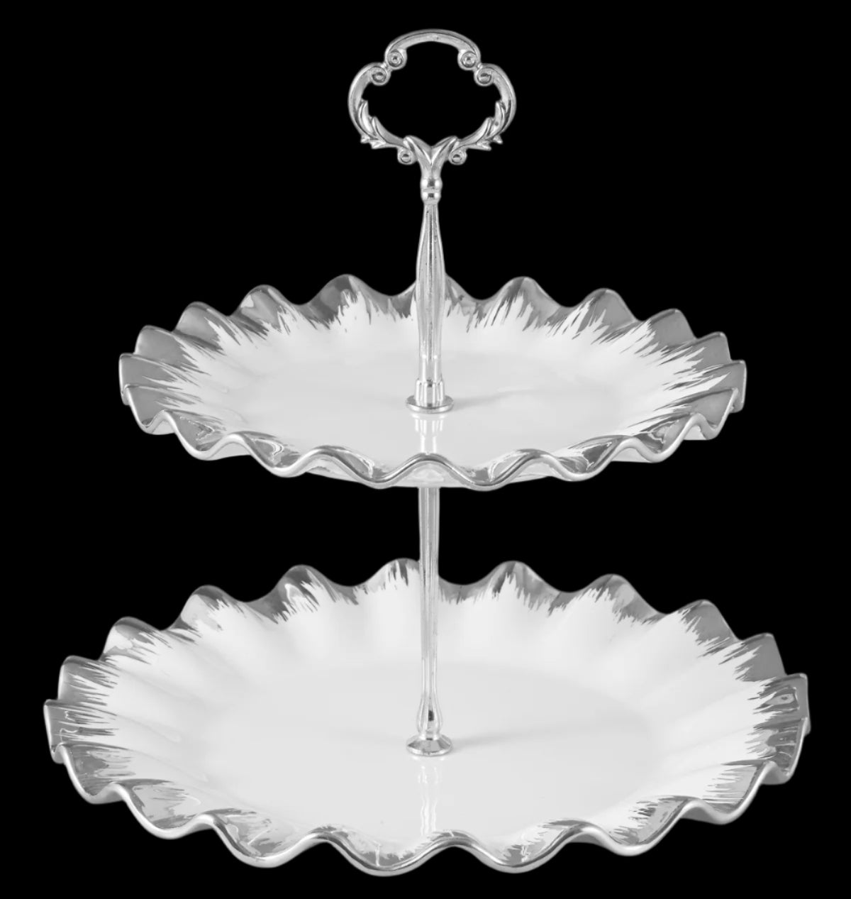 2-Tier Ruffled Edge Dessert Stand – Gold or Silver Finish | Elegant Serving Tray for Cakes, Pastries & Fruits