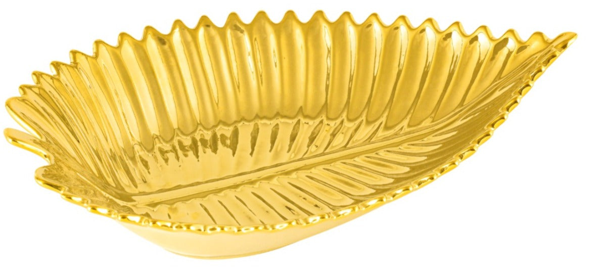 Luxury Leaf-Design Decorative Serving Tray – Gold & Silver Finish