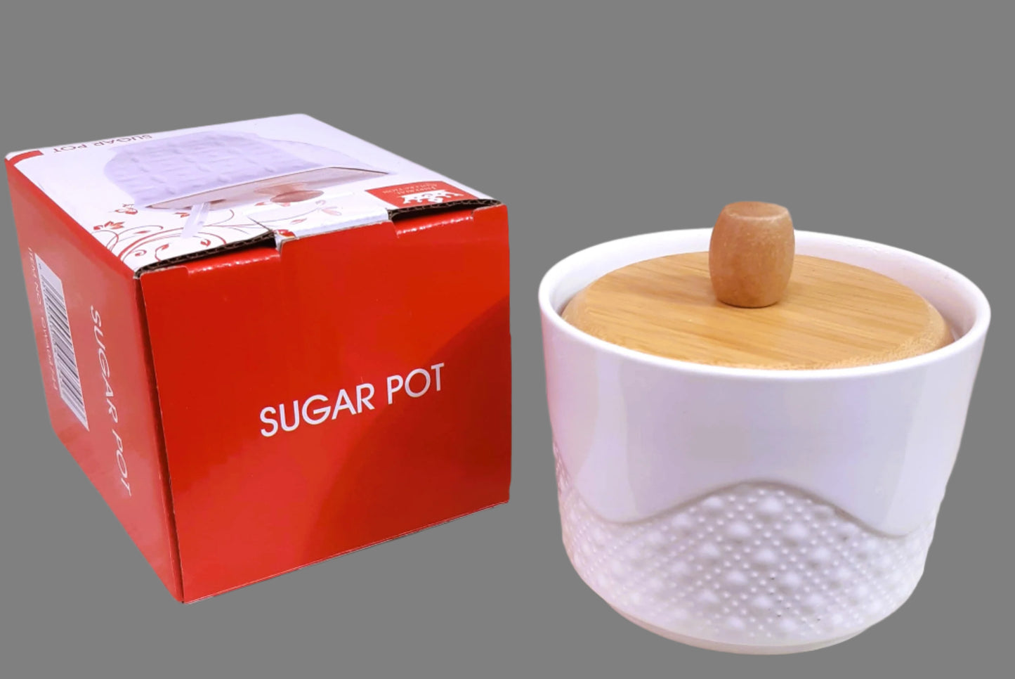 Ceramic Sugar Pot with Wooden Lid – Elegant Kitchen Jar for Sugar, Salt & Spices