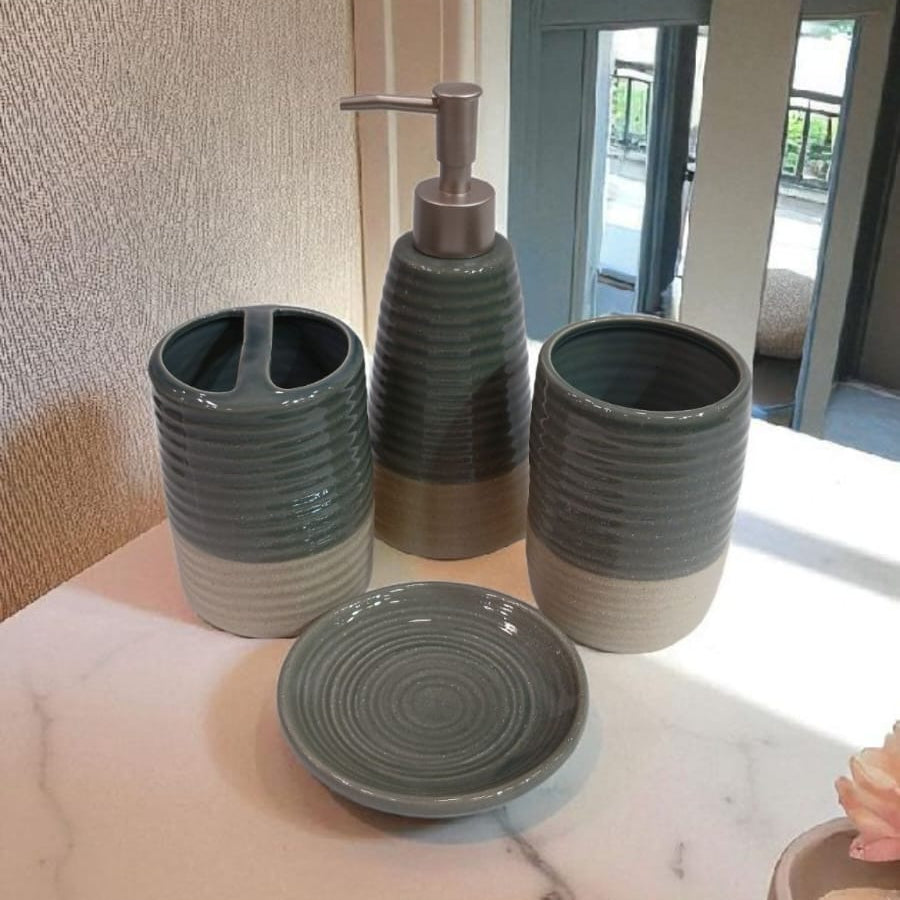 Handcrafted Ceramic Bathroom Accessory Set (4-Piece)