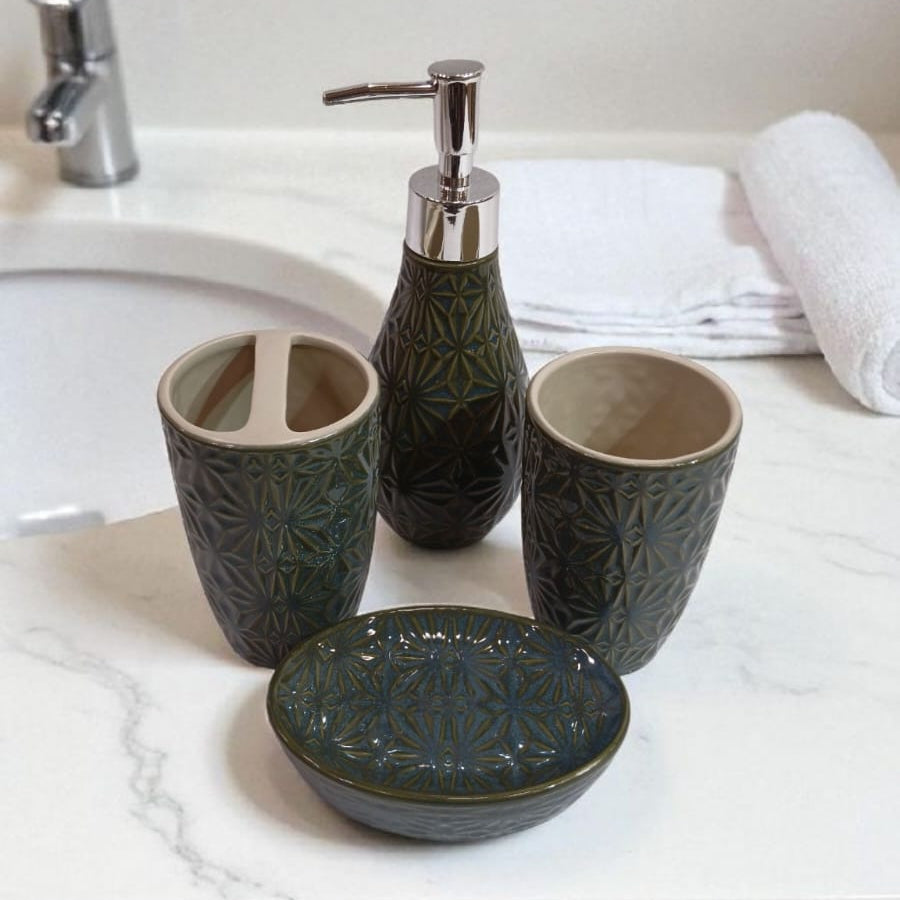 Geometric Luxe Ceramic Bathroom Accessory Set (4-Piece)