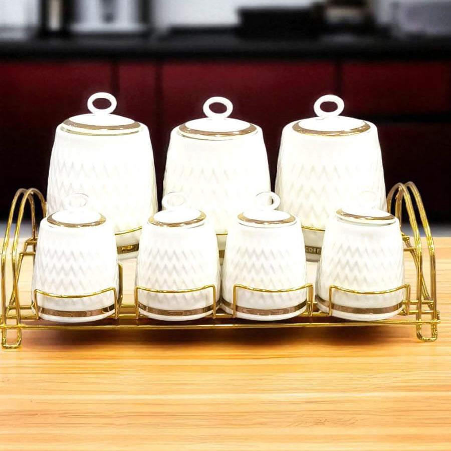 Elegant Ceramic Storage Jar Set with Golden Rack