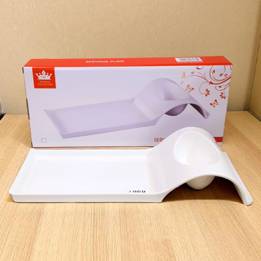 Royal Dine White Ceramic Serving Plate with Wave Design & Dip Bowl – Minimalist Elegance