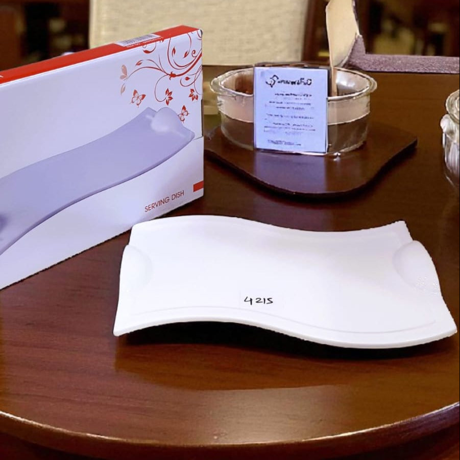 Royal Dine Elegant Curved White Ceramic Serving Dish
