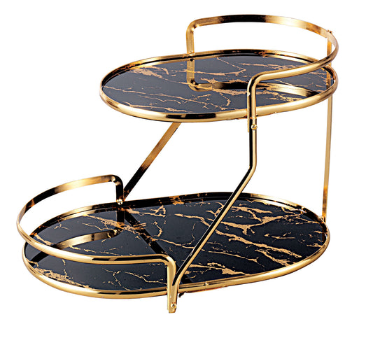 Royal 2-Tier Gold Serving Platter – Elegant Trolley Style Stand