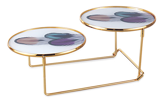 2-Tier Decorative Serving & Display Stand – Gold Frame with Designer Top