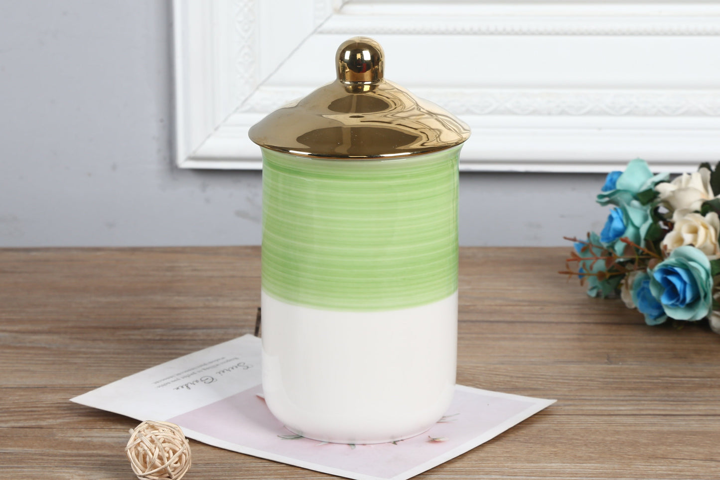Royal Airtight Jar For Storage With Golden Lid (Material Ceramic).Elegant Golden Jar With Super Airtight Elegant Cookie/Storage Jar.