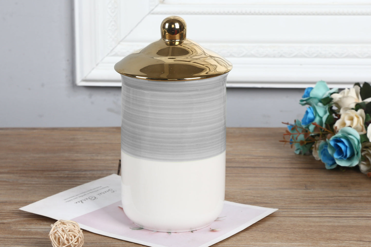 Royal Airtight Jar For Storage With Golden Lid (Material Ceramic).Elegant Golden Jar With Super Airtight Elegant Cookie/Storage Jar.