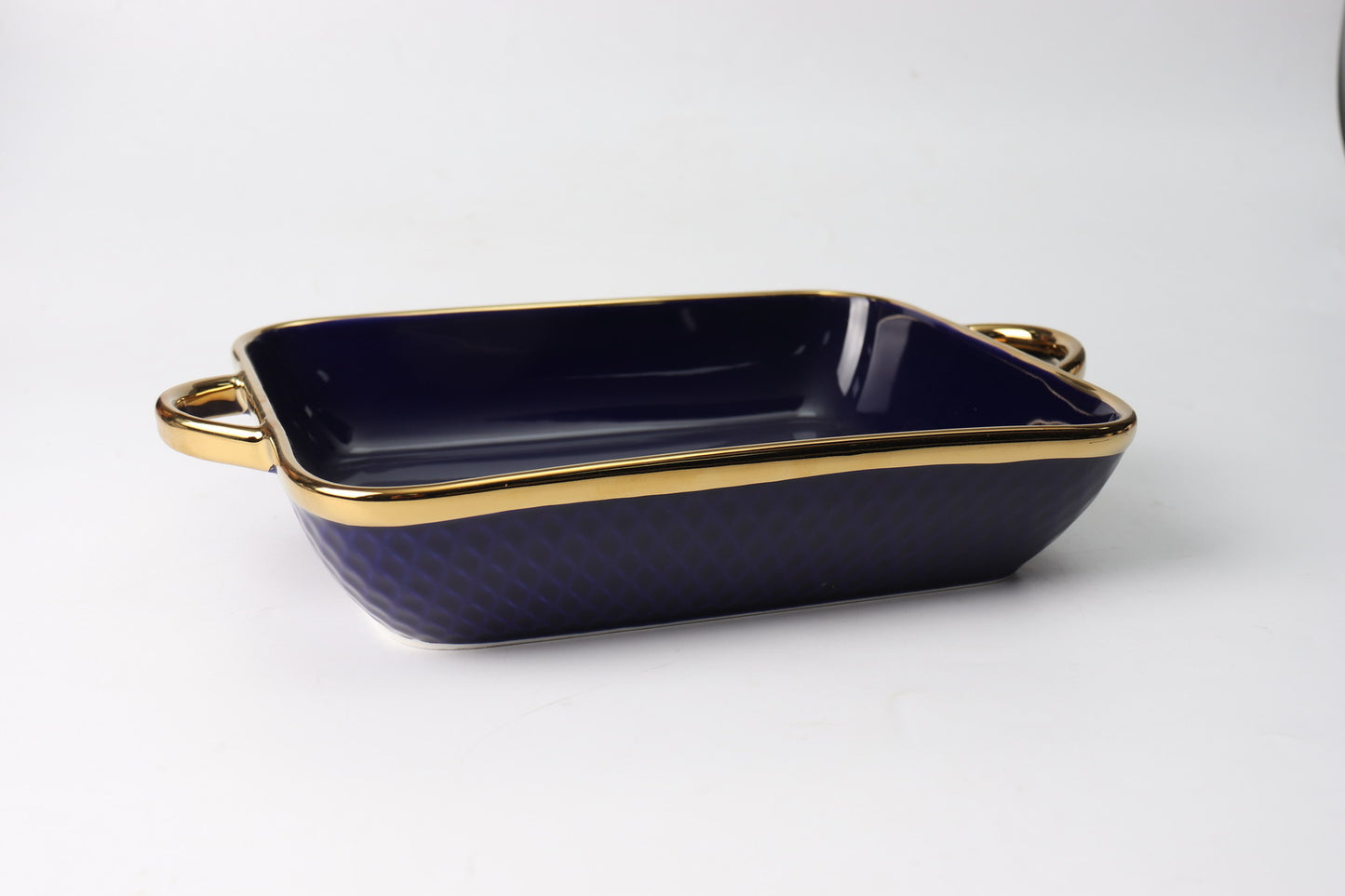 Elegant Rectangular Ceramic Baking Dish – Gold/Silver Rim