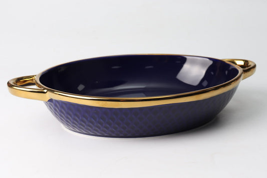 Blue Oval Serving Dish with Gold or Silver Rim