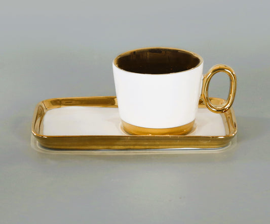 Premium Quality Pink Ceramic Cups & Saucers Set (Set of 6 Pcs) Electro Gold Plated Cups & Saucers Set - Super Quality Tea Set.