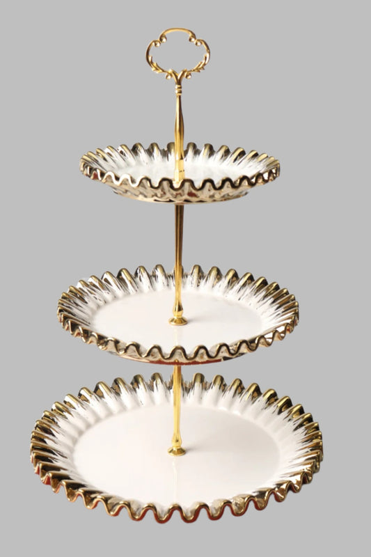 Super Dine 3-Tier Ruffled Gold Dessert Stand