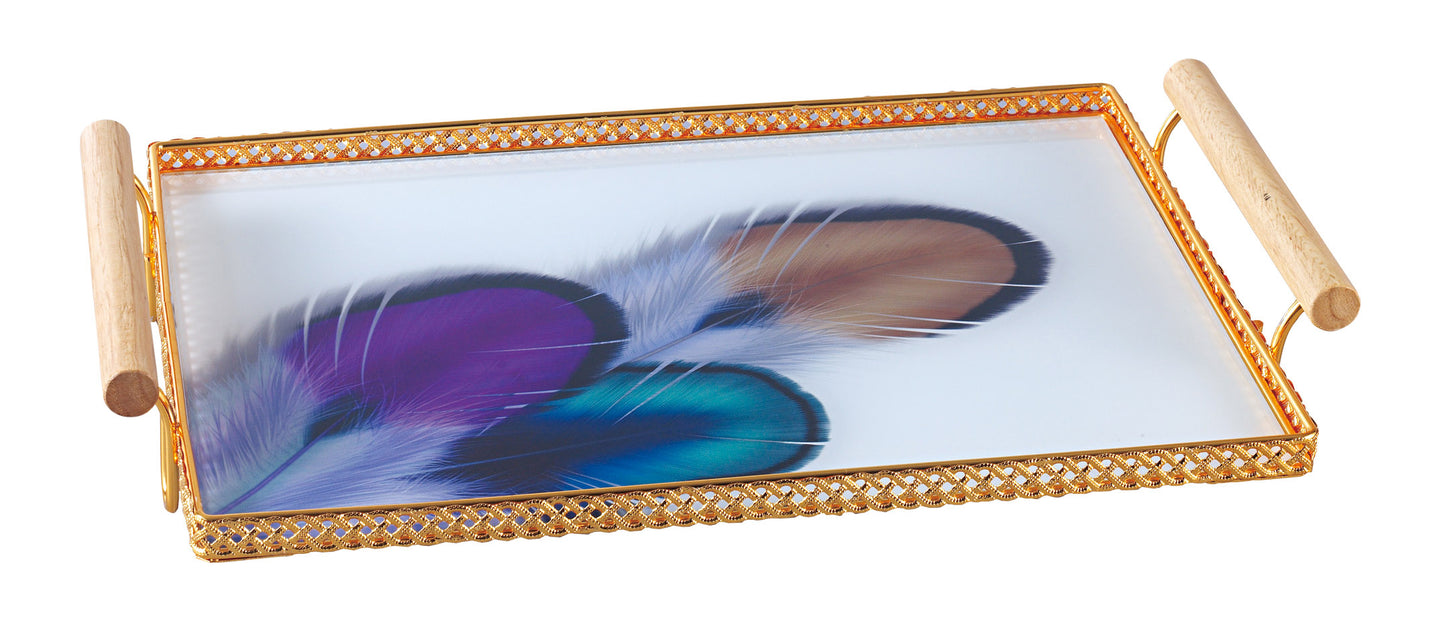 Elegant Decorative Serving Tray with Wooden Handles