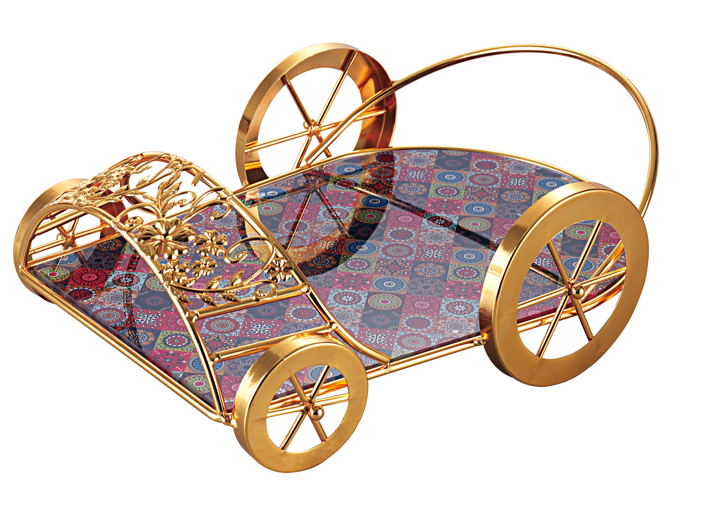 Royal Car Style Vanity Tray – Luxurious Golden Frame with Tempered Glass Base (Multicolor Variants)