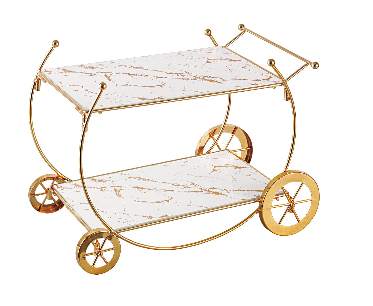 Luxury Two-Tier Gold Bar Trolley with Designer Glass Shelves