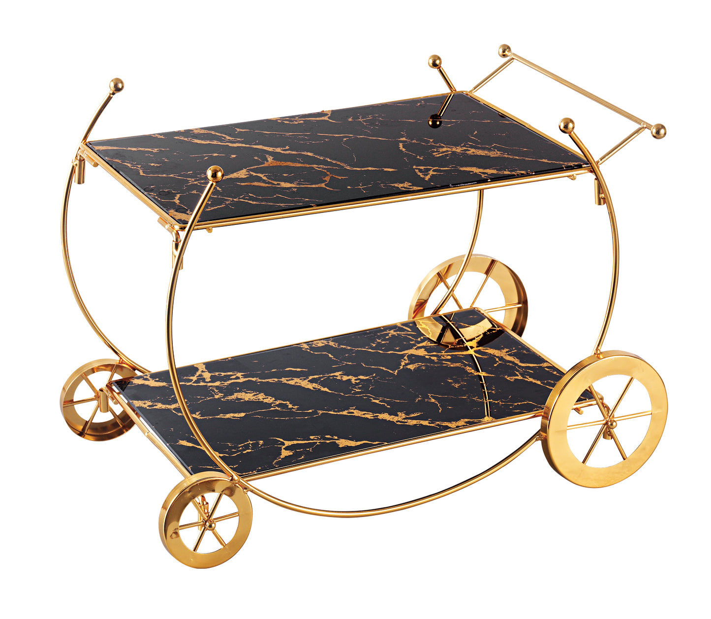 Luxury Two-Tier Gold Bar Trolley with Designer Glass Shelves