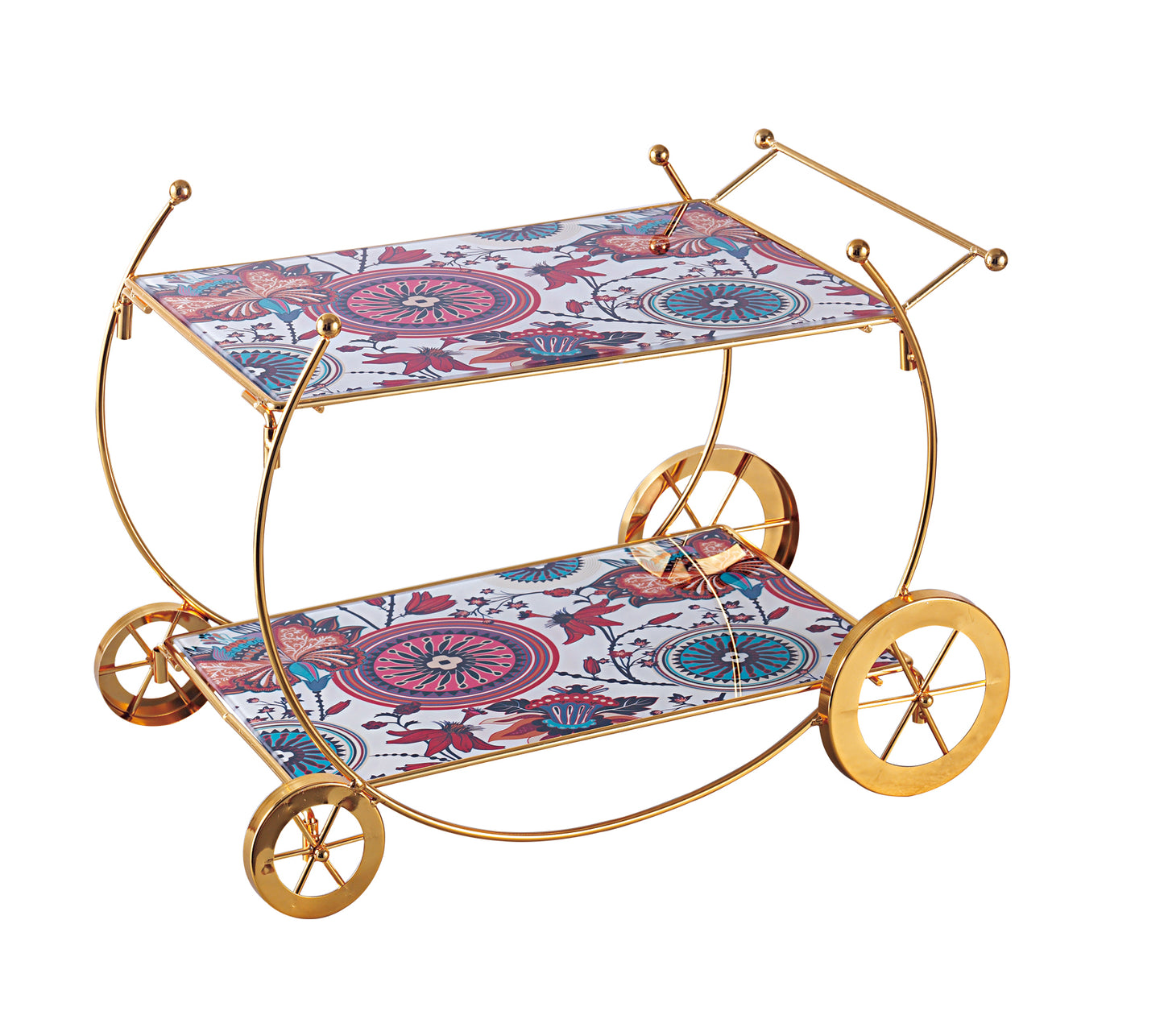 Luxury Two-Tier Gold Bar Trolley with Designer Glass Shelves