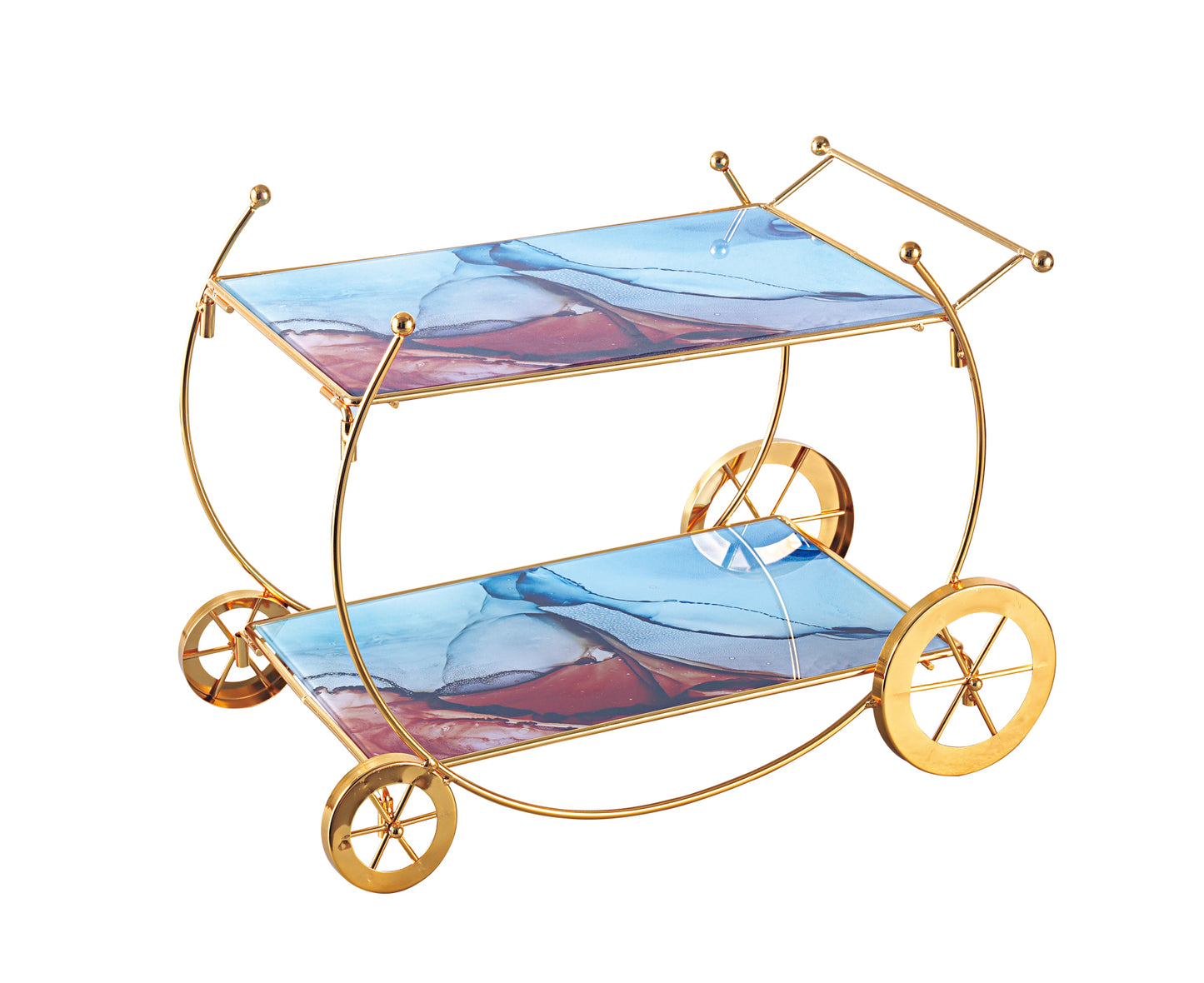 Luxury Two-Tier Gold Bar Trolley with Designer Glass Shelves
