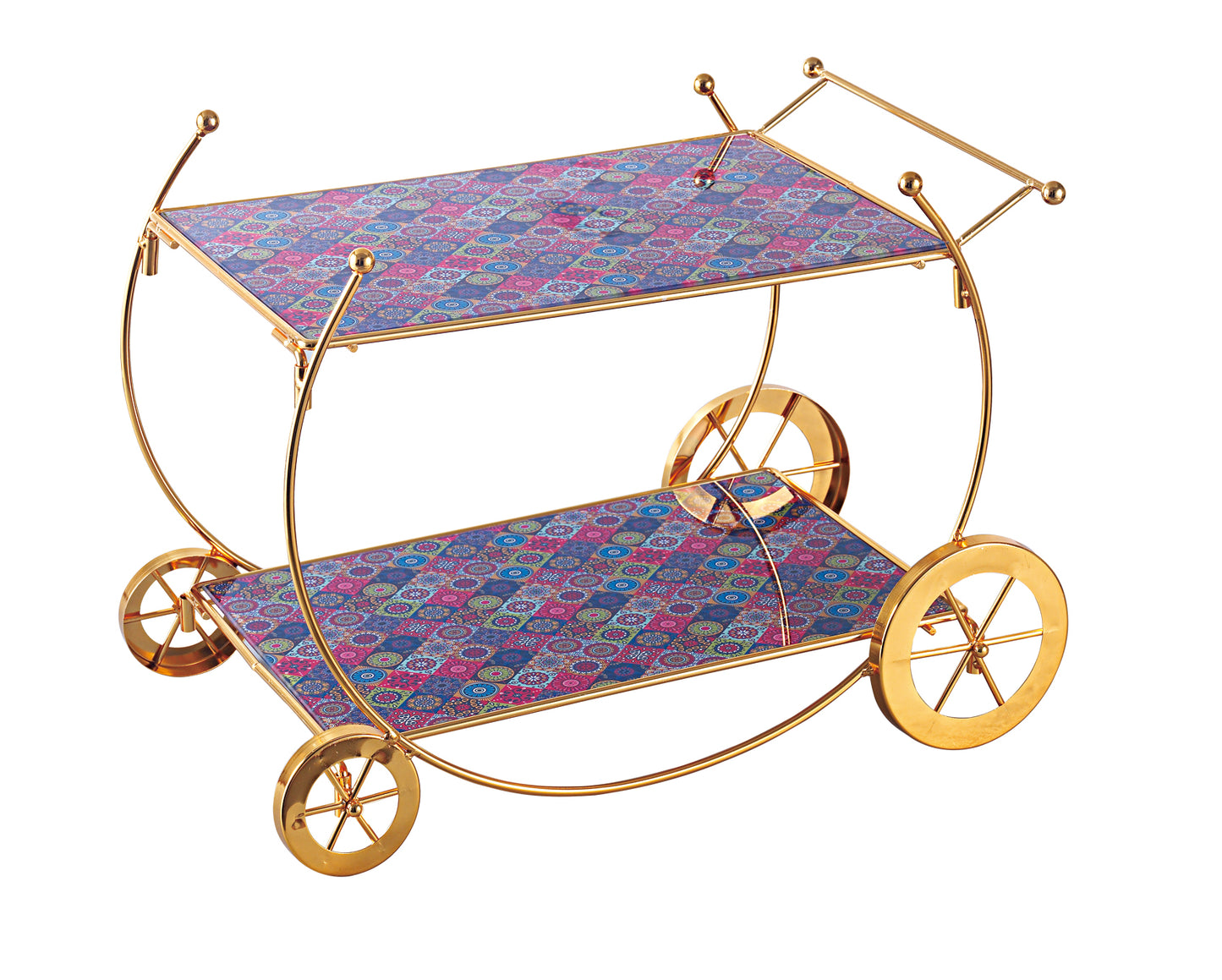 Luxury Two-Tier Gold Bar Trolley with Designer Glass Shelves