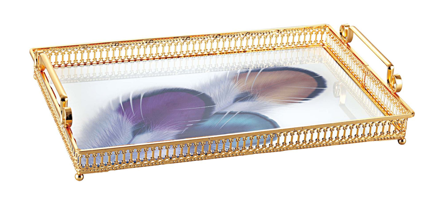 Luxury Decorative Tray with Gold Frame & Designer Glass Base