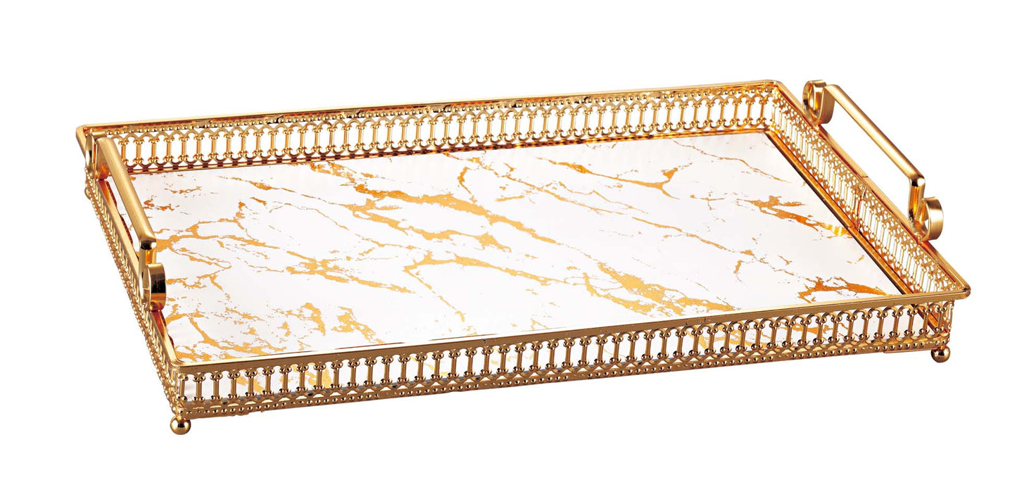 Luxury Decorative Tray with Gold Frame & Designer Glass Base