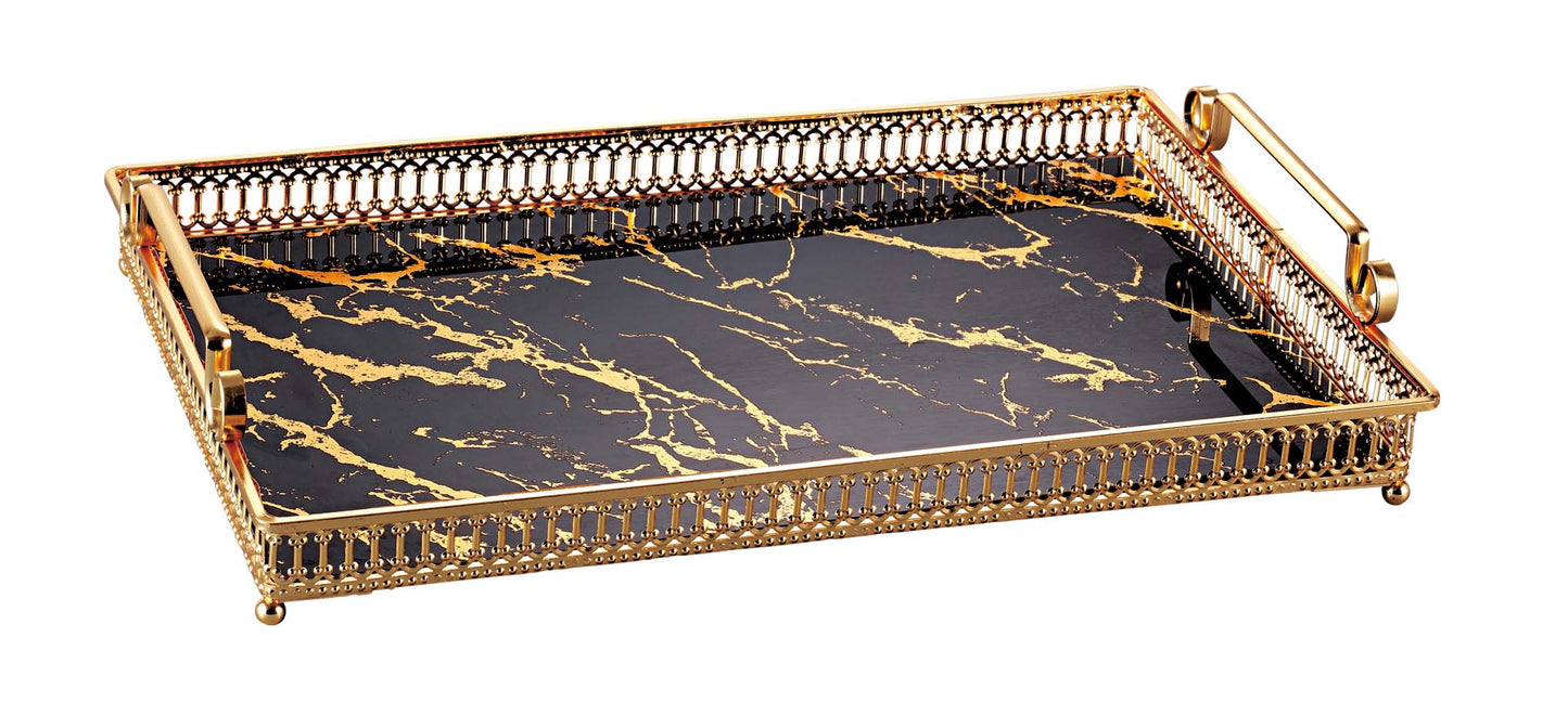 Luxury Decorative Tray with Gold Frame & Designer Glass Base