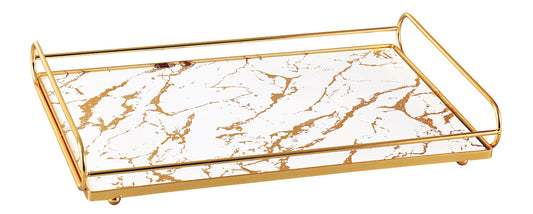 Rectangular Gold Frame Decorative Tray with Printed Glass Base