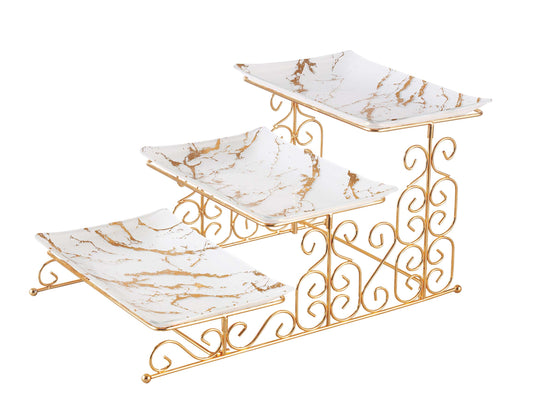 Royal Three Step Serving Platter With Golden Foldable Stand.