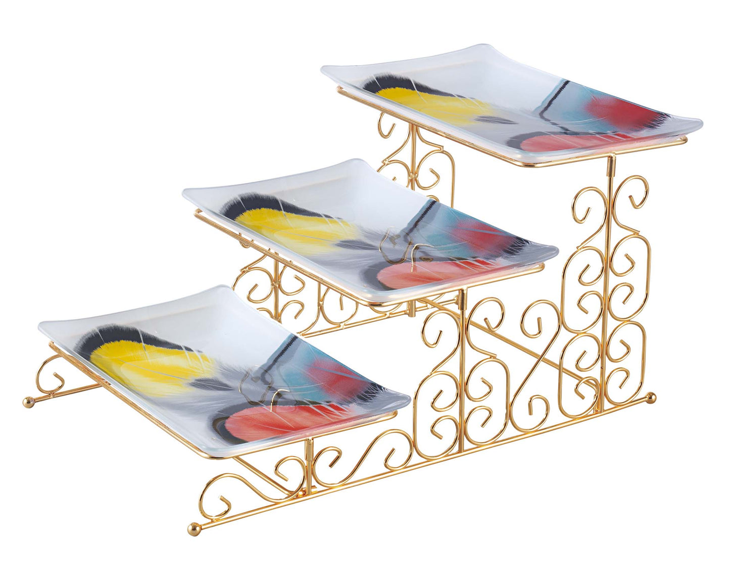 Royal Three Step Serving Platter With Golden Foldable Stand.