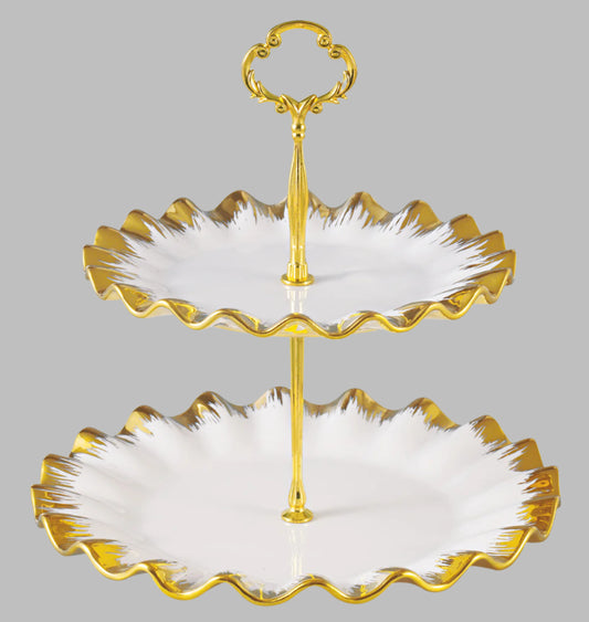 2-Tier Ruffled Edge Dessert Stand – Gold or Silver Finish | Elegant Serving Tray for Cakes, Pastries & Fruits