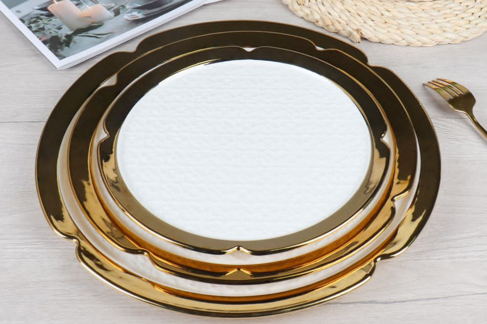 Luxury Gold-Rimmed Ceramic Serving Platter – Available in 3 Sizes