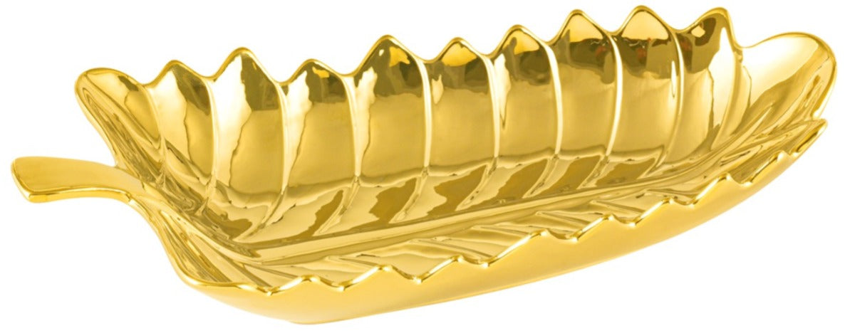 Luxury Leaf-Shaped Decorative Serving Tray – Gold & Silver Finish
