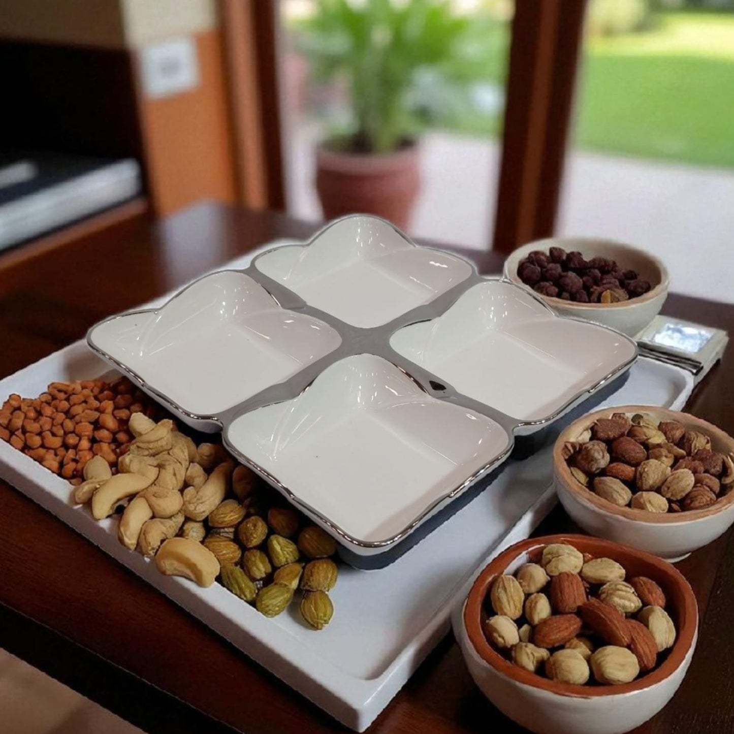 Elegant Multi-Dish Nut Serving Tray