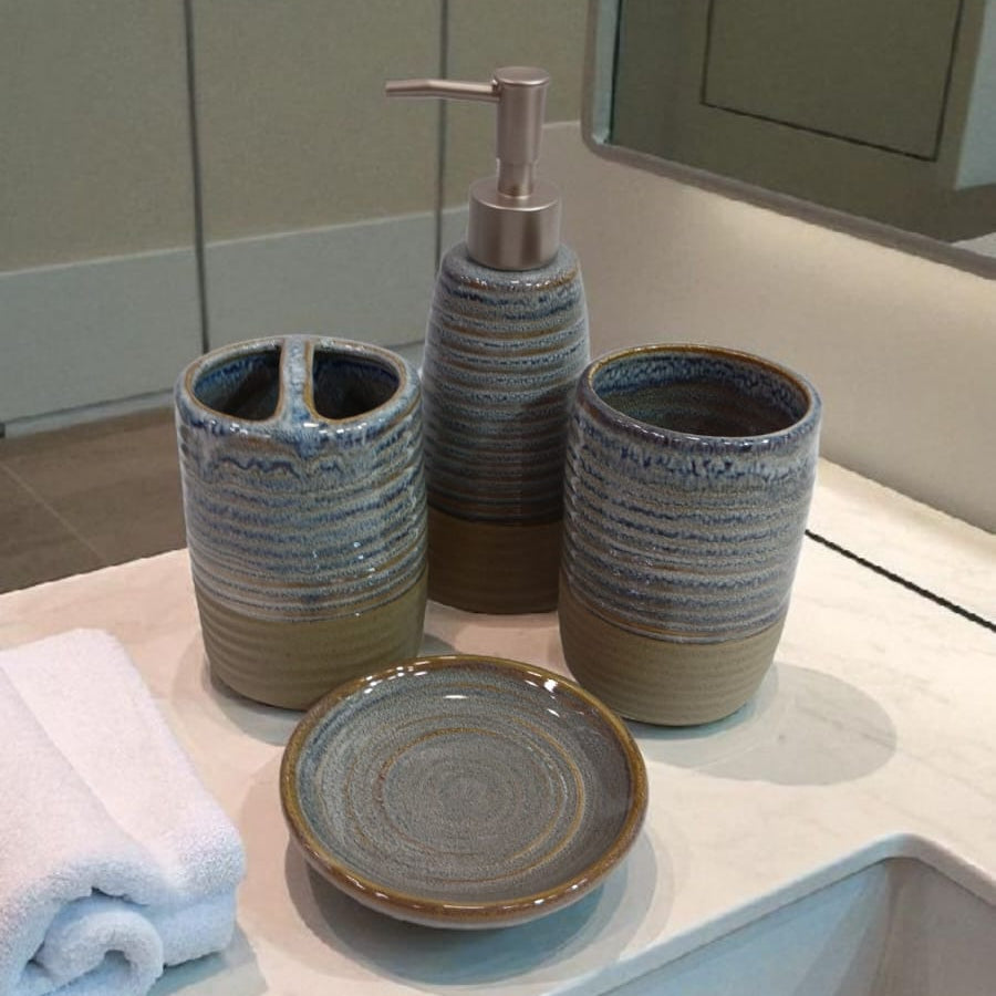 Handcrafted Ceramic Bathroom Accessory Set (4-Piece)