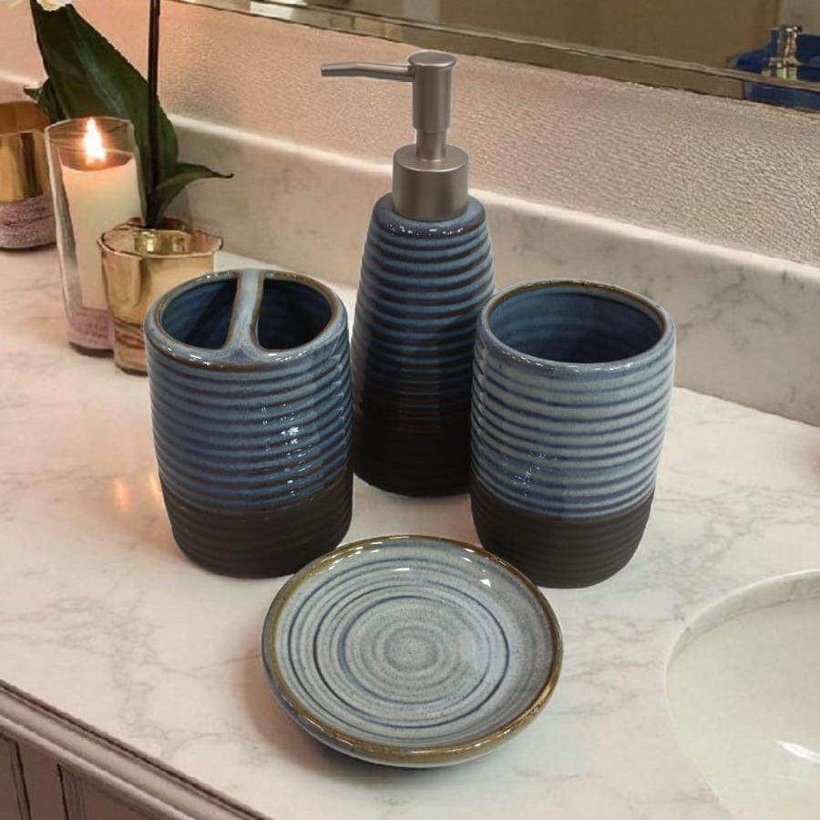 Handcrafted Ceramic Bathroom Accessory Set (4-Piece)