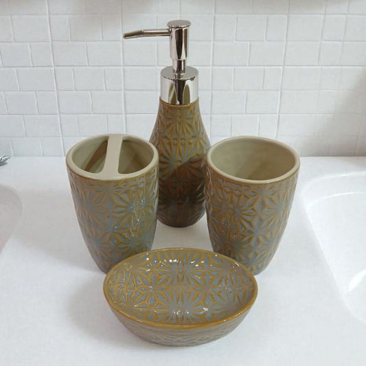 Geometric Luxe Ceramic Bathroom Accessory Set (4-Piece)