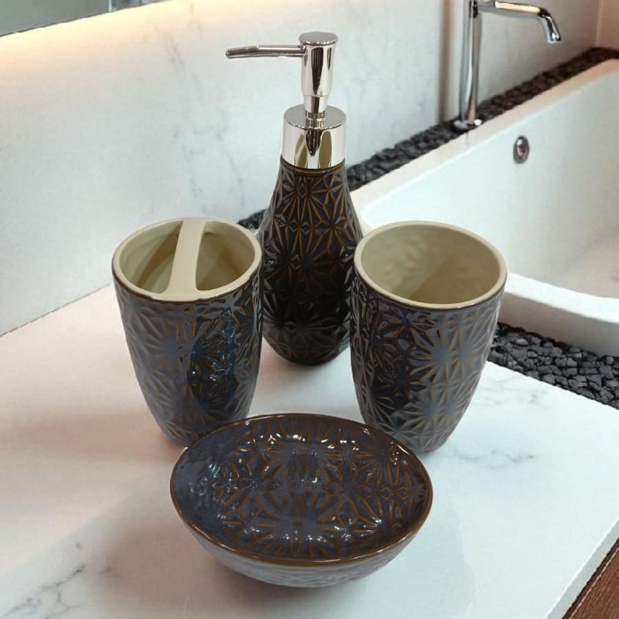 Geometric Luxe Ceramic Bathroom Accessory Set (4-Piece)