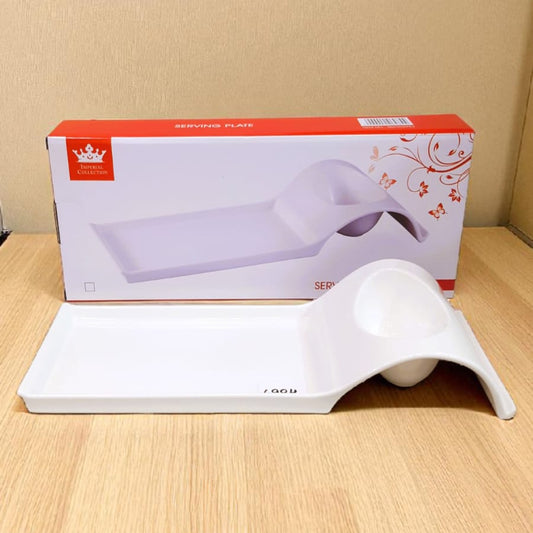 Royal Dine White Ceramic Serving Plate with Wave Design & Dip Bowl – Minimalist Elegance