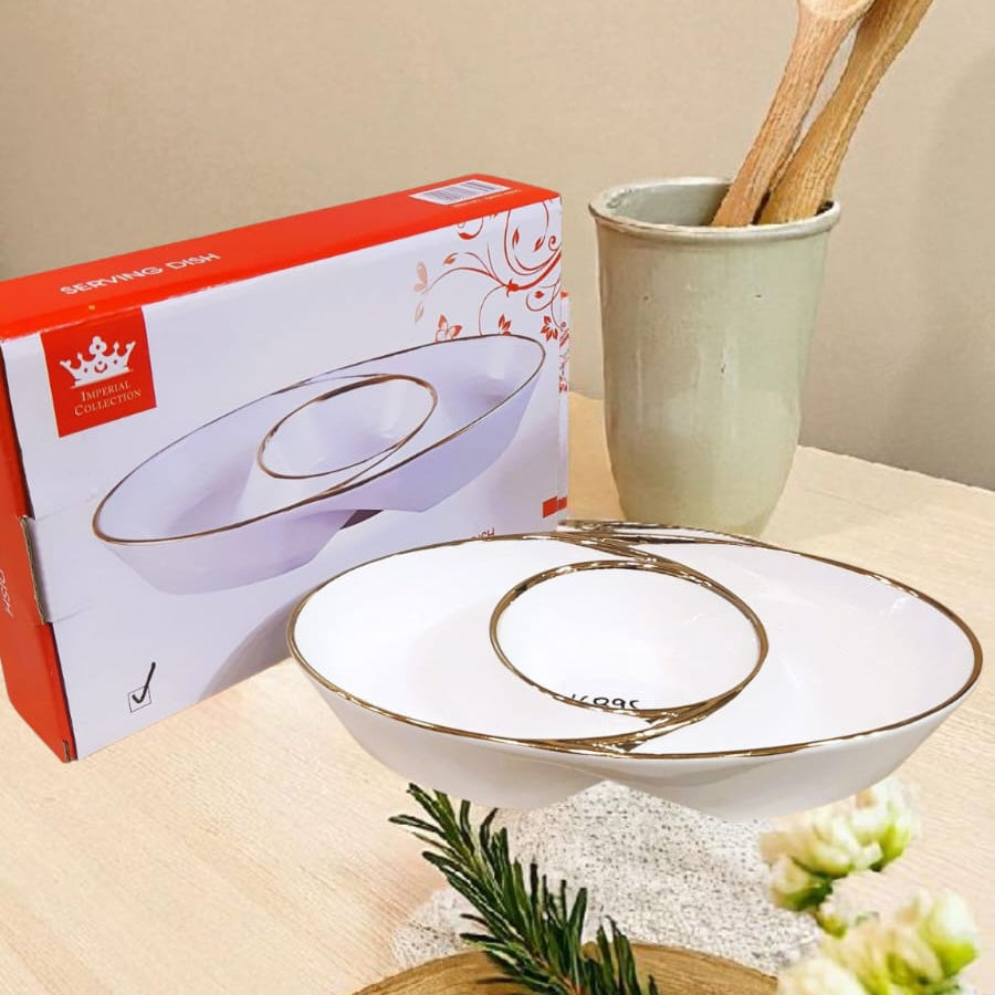 Elegant Divided Ceramic Serving Dish with Gold Trim – Imperial Collection